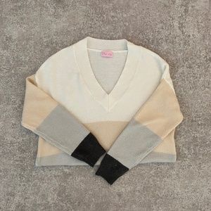 Pink Lily Colorblock V-Neck Sweater (S)